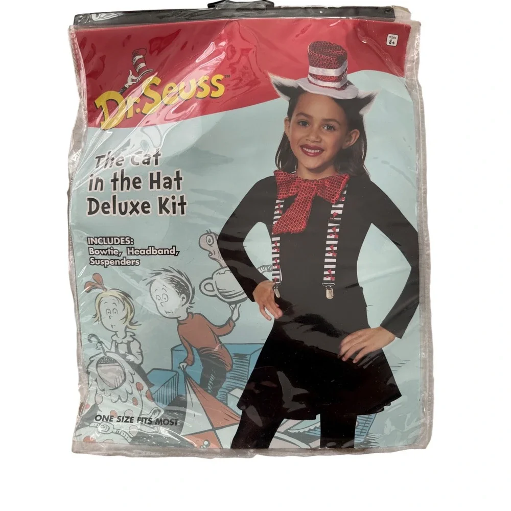 Cat in the Hat Deluxe Costume Kit Bowtie‎ Headband Suspenders
